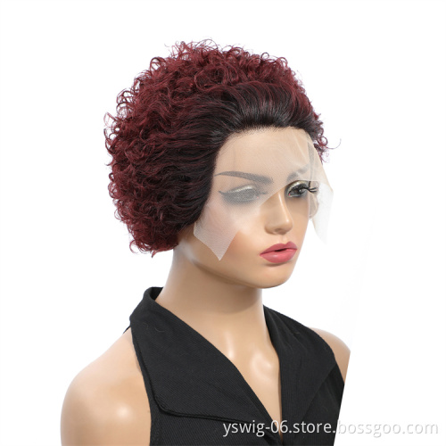 Popular Pixie Cut Human Hair Wig Brazilian 6 inch Cut Wig Short 1B/99J 2Tone Ombre Color Bob Lace Front Wig with Wholesale Price